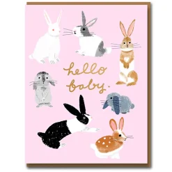 1973 Hello Baby Rabbits Greetings Card by Carolyn Suzuki for